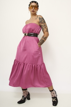 Vestido rosa bolso mídi Jackeline Onofre