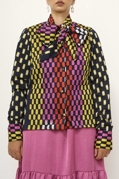 Camisa gravata vintage manga longa quadrados FIFAS - comprar online