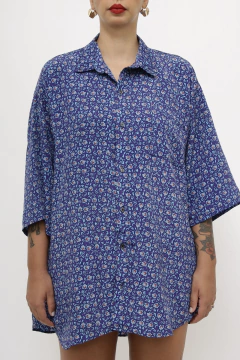 Camisa azul flores vintage - comprar online