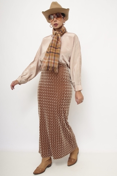 Saia midi veludo camelo escamas - comprar online