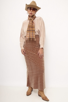 Saia midi veludo camelo escamas - comprar online