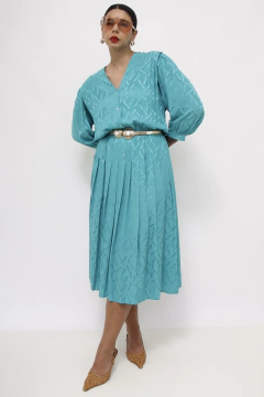 Vestido verde midi 100 % SEDA - comprar online