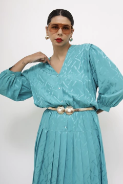 Vestido verde midi 100 % SEDA - comprar online