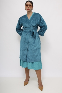 Vestido aveludado verde kimono na internet
