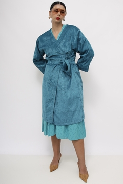 Vestido aveludado verde kimono