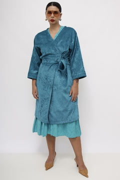 Vestido aveludado verde kimono na internet