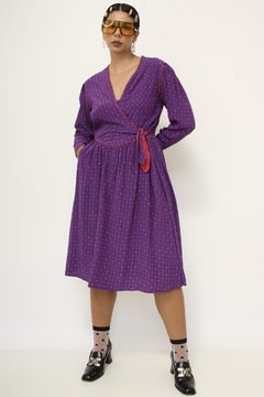 Vestido roxo estampado 100% seda mídi - Capichó Brechó
