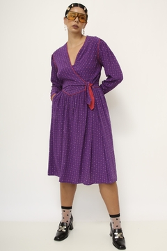 Vestido roxo estampado 100% seda mídi - loja online