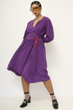 Vestido roxo estampado 100% seda mídi