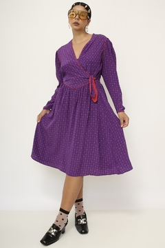 Vestido roxo estampado 100% seda mídi