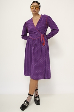 Imagem do Vestido roxo estampado 100% seda mídi