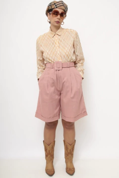 Imagem do Bermuda linho rosa cintura alta