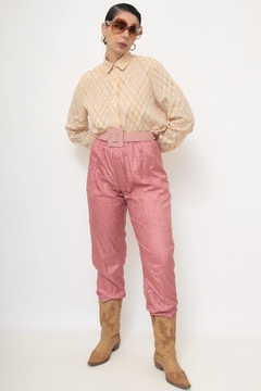 Calça nylon rosa forrada vintage