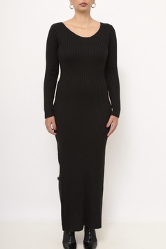 Imagem do Vestido tricot longo fenda manga longa preto