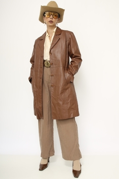 Casaco longo couro marrom vintage - comprar online