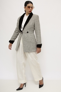 Blazer cinza LÃ chic gola veludo na internet