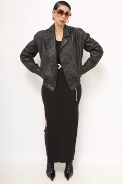 Jaqueta couro preta bomber forrada - comprar online