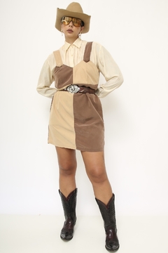 Vestido recortes bege marrom vintage
