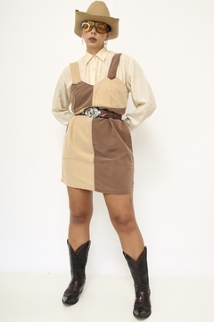 Vestido recortes bege marrom vintage - comprar online