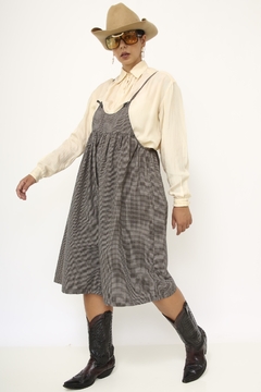Salopete xadrez vintage pantacourt - comprar online
