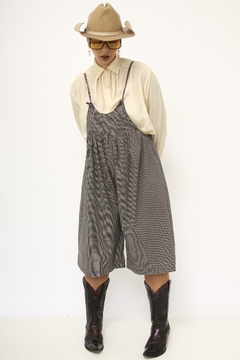 Salopete xadrez vintage pantacourt