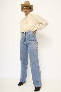 Imagem do Calça jeans bordado cintura alta