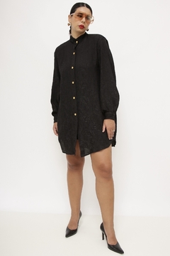 Maxi camisa preta flores b.dourado