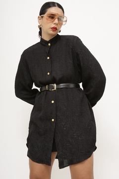 Maxi camisa preta flores b.dourado na internet