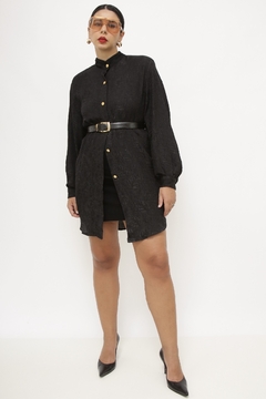 Maxi camisa preta flores b.dourado - loja online