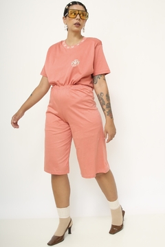 Conjunto salmão folha bordado Camiseta com bermuda na internet