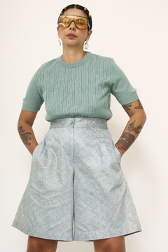 Bermuda turquesa estampado vintage cintura alta na internet