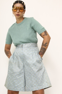 Bermuda turquesa estampado vintage cintura alta - loja online