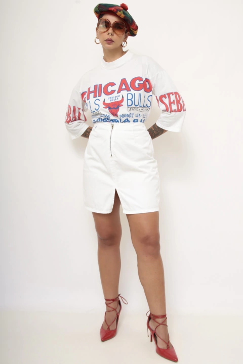 Saia jeans branca curta 90´s