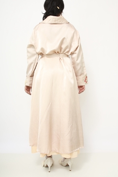 Robe cetim rose vintage bordado longo - loja online