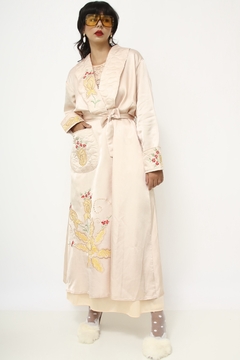 Robe cetim rose vintage bordado longo