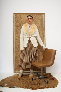 Cardigan tricot gola pele vintage