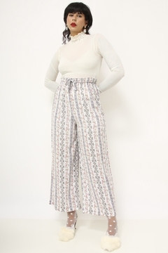 Calça floral midi malha vintage