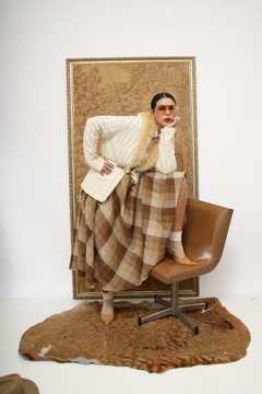 Cardigan tricot gola pele vintage - comprar online