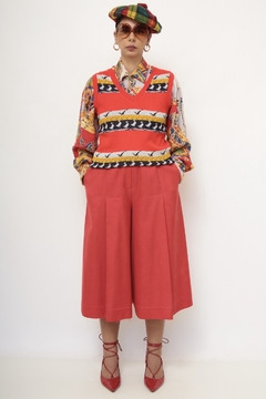 Colete vermelho aves vintage