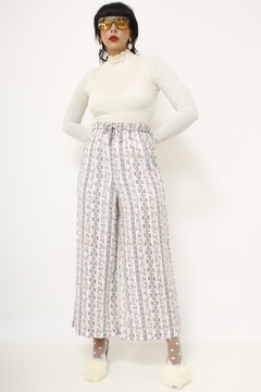 Calça floral midi malha vintage