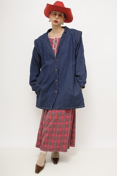 Maxi jaqueta jeans 80 forro xadrez