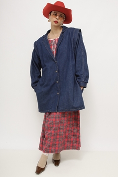 Maxi jaqueta jeans 80 forro xadrez
