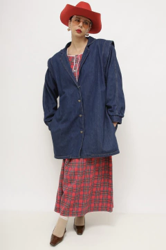 Maxi jaqueta jeans 80 forro xadrez