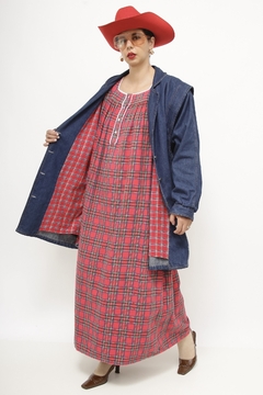 Maxi jaqueta jeans 80 forro xadrez - loja online