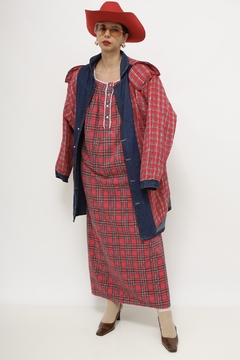 Maxi jaqueta jeans 80 forro xadrez - comprar online