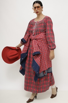 Maxi jaqueta jeans 80 forro xadrez - comprar online