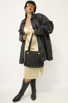 Maxi jaqueta couro vintage preta
