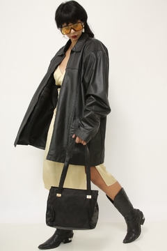Maxi jaqueta couro vintage preta