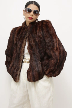 Casaco pele curto vintage marrom - loja online