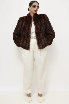 Casaco pele curto vintage marrom - loja online